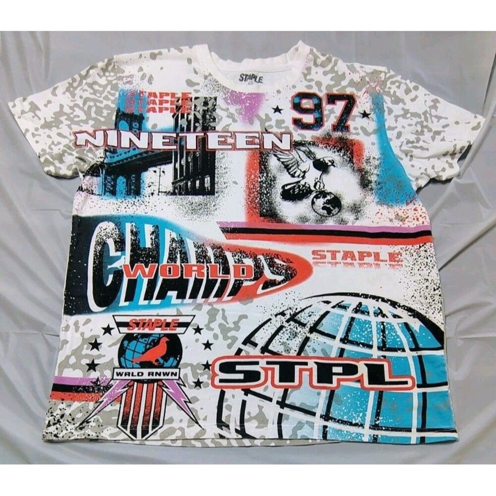 Staple Pigeon Logo T-Shirt Men's Size 2X White Blue Red Streetwear Graphic Tee